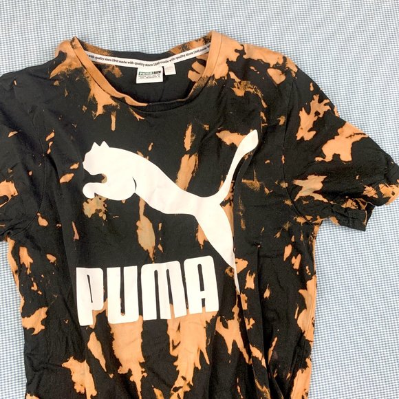 Black Tie Dye T-Shirt / Black PUMA T-Shirt / Medium Puma T-shirt / Hand Dyed Tee - Picture 2 of 3